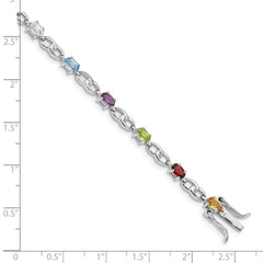 Sterling Silver Rhod-plat Ameth, Bl Top Citri, Perid, Garnet Bracelet QG5061-7.5