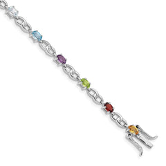 Sterling Silver Rhod-plat Ameth, Bl Top Citri, Perid, Garnet Bracelet QG5061-7.5