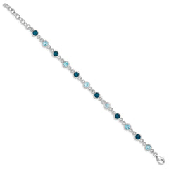 Sterling Silver Rhod-plat London and Light Swiss Blue Topaz Bracelet QG5067-8