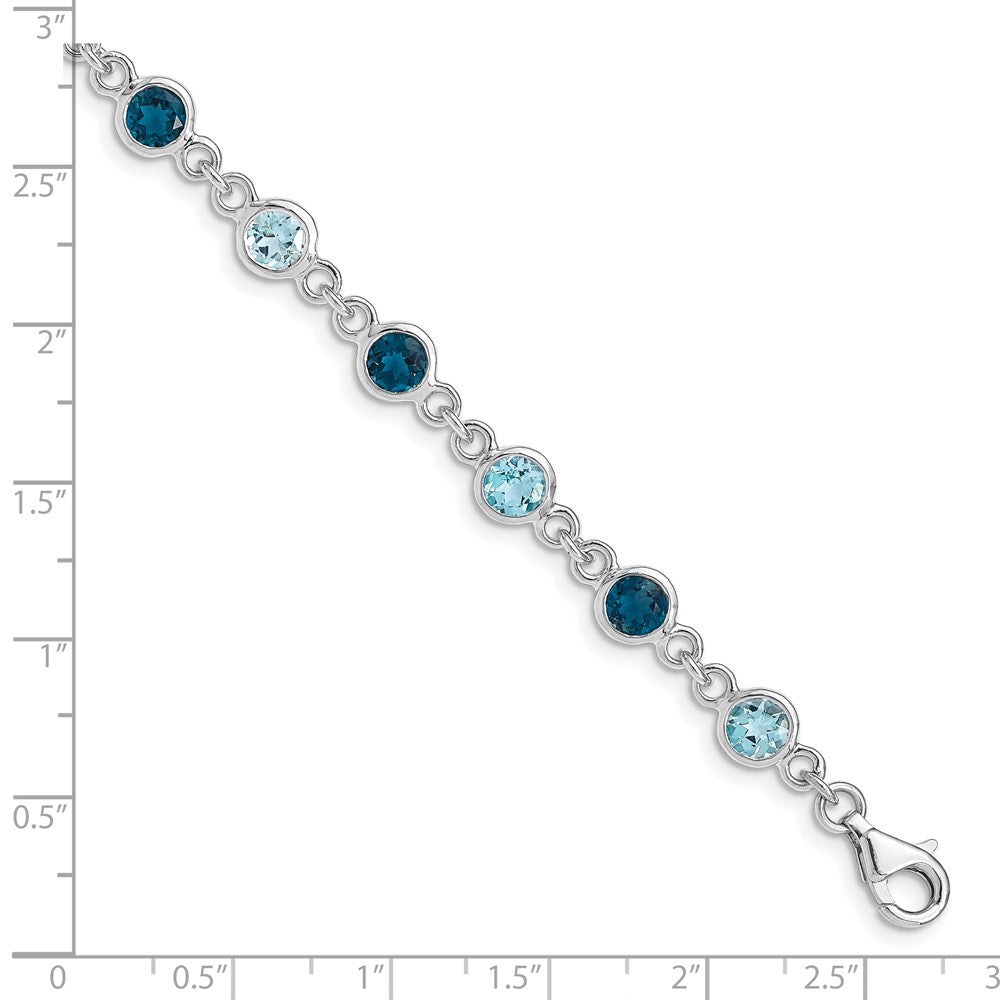 Sterling Silver Rhod-plat London and Light Swiss Blue Topaz Bracelet QG5067-8