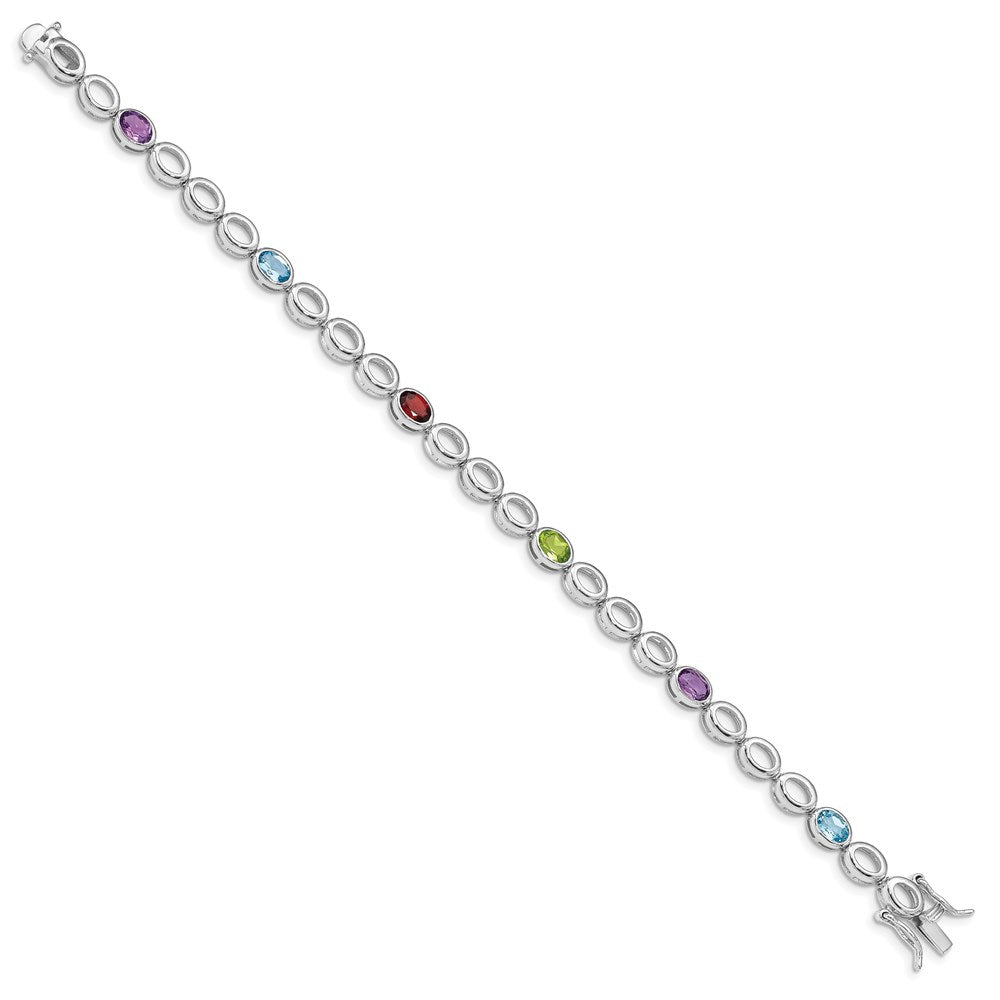 Sterling Silver Rhod-plat Amethyst Blue Topaz Garnet Peridot Bracelet QG5068-7.5