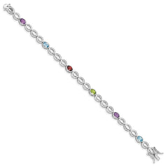 Sterling Silver Rhod-plat Amethyst Blue Topaz Garnet Peridot Bracelet QG5068-7.5