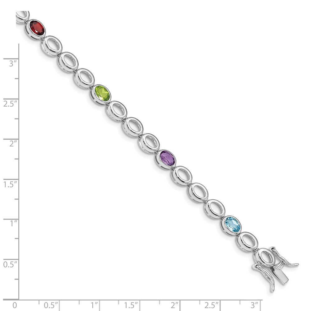 Sterling Silver Rhod-plat Amethyst Blue Topaz Garnet Peridot Bracelet QG5068-7.5