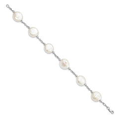 Sterling Silver Rhodium-plated 12-13mm White Coin Freshwater Cultured Pearl 6-Station 7.5 inch Bracelet QG5084-7.5