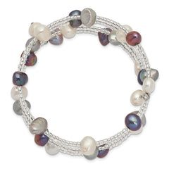 7-8mm Black, Grey and White Baroque Freshwater Cultured Pearl and Glass Beaded 3-row Warp Bracelet QG5106