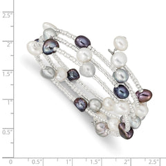 7-8mm Black, Grey and White Baroque Freshwater Cultured Pearl and Glass Beaded 3-row Warp Bracelet QG5106