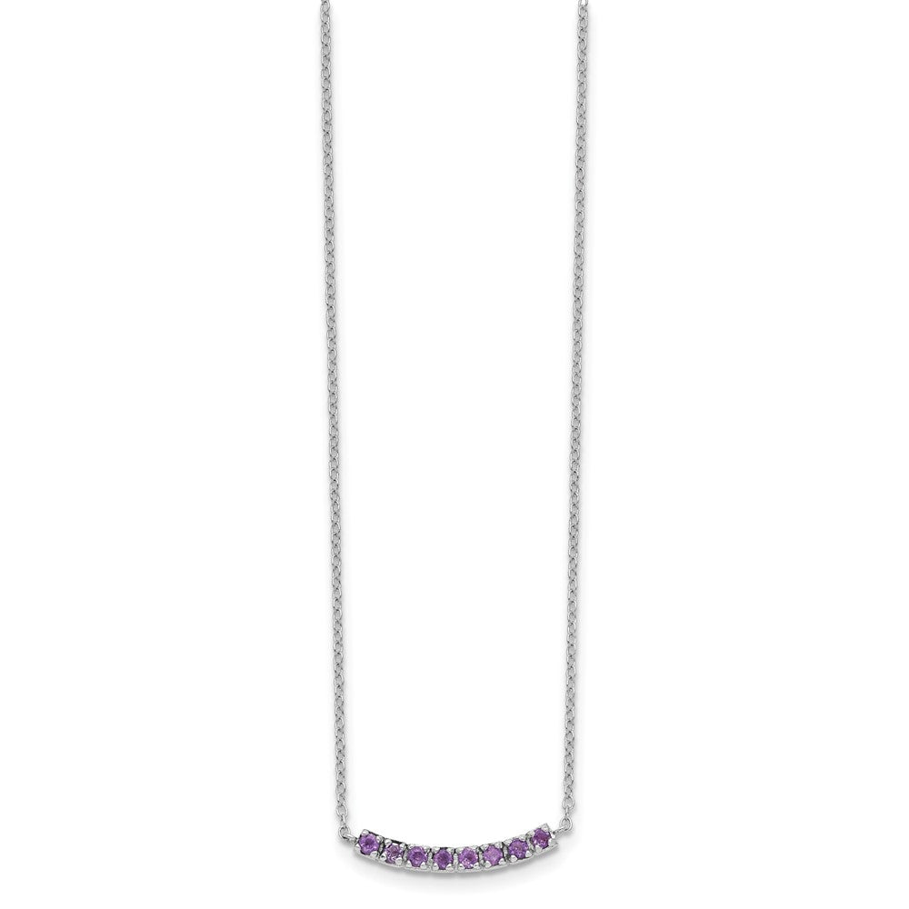 Sterling Silver Rhodium plated Amethyst Bar w/2in ext Necklace QG5127-16