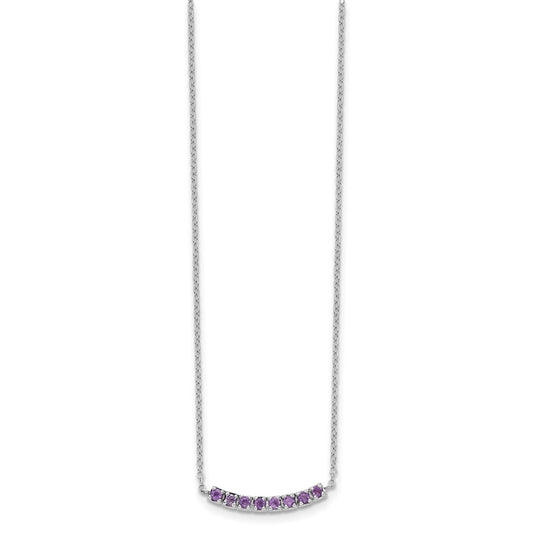 Sterling Silver Rhodium plated Amethyst Bar w/2in ext Necklace QG5127-16