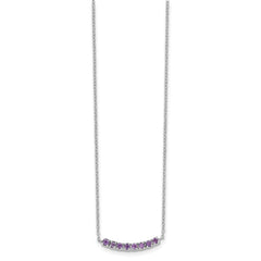 Sterling Silver Rhodium plated Amethyst Bar w/2in ext Necklace QG5127-16