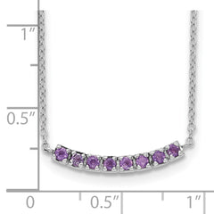 Sterling Silver Rhodium plated Amethyst Bar w/2in ext Necklace QG5127-16