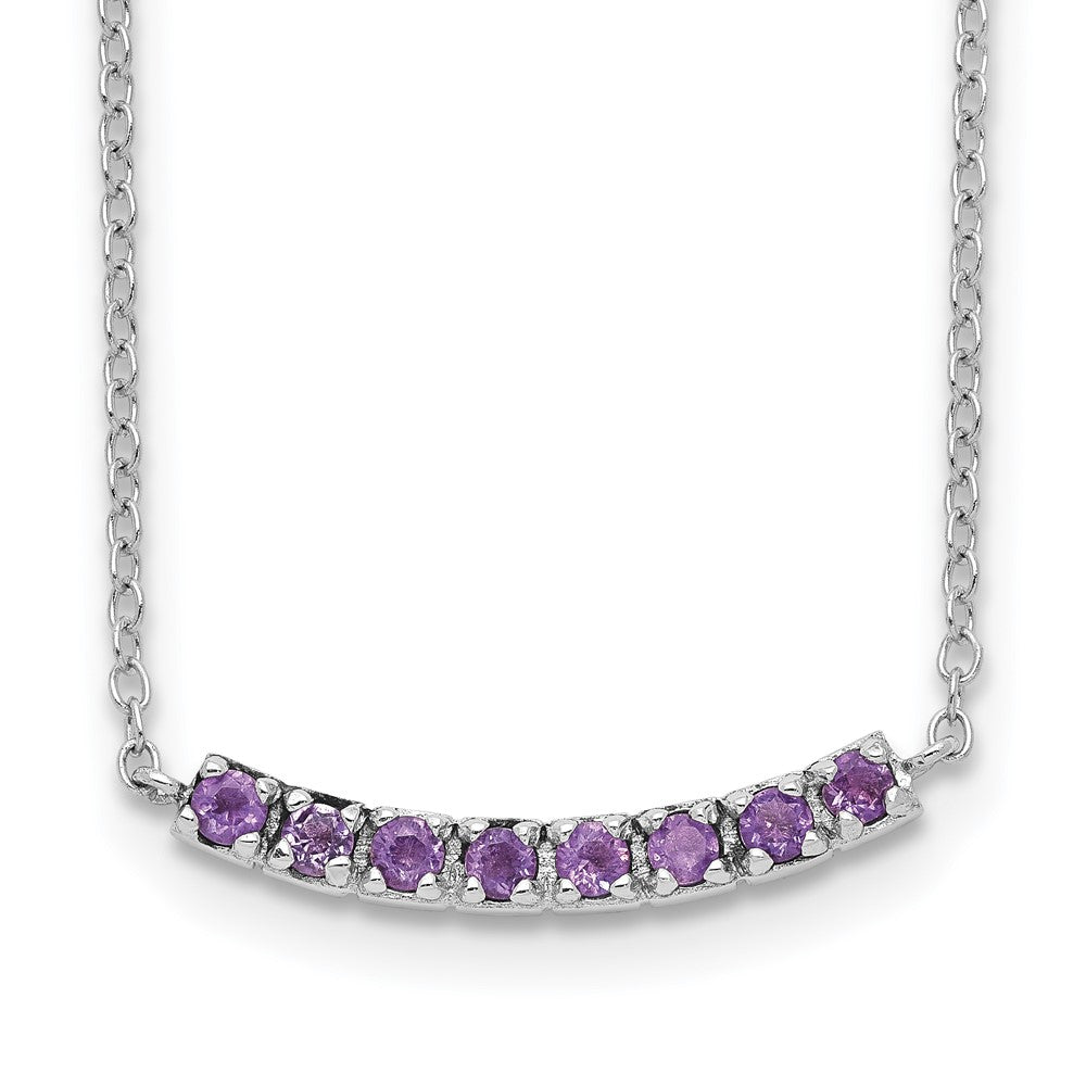 Sterling Silver Rhodium plated Amethyst Bar w/2in ext Necklace QG5127-16