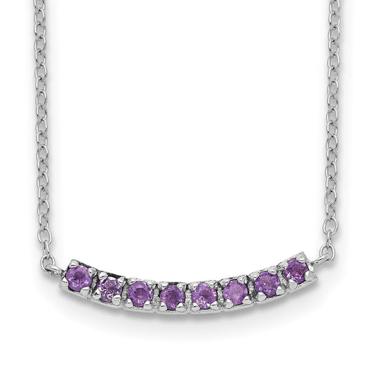 Sterling Silver Rhodium plated Amethyst Bar w/2in ext Necklace QG5127-16