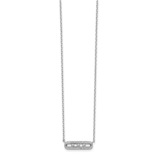 Sterling Silver Rhodium-plated CZ Bar w/ 2in ext. Necklace QG5134-16.5