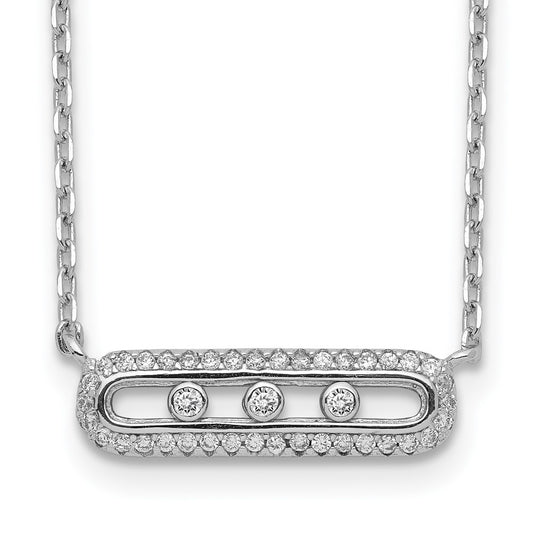 Sterling Silver Rhodium-plated CZ Bar w/ 2in ext. Necklace QG5134-16.5