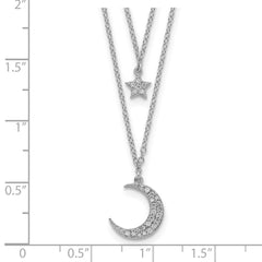 Sterling Silver Rhod-pltd CZ Star and Moon 2in ext 2-strand Necklace QG5136-16