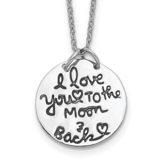 Sterling Silver Rhodium-plated Antiqued MOON AND BACK Necklace QG5137-18