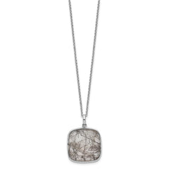 Sterling Silver Rhodium-plated Square Black Rutilated Quartz Necklace QG5141-18