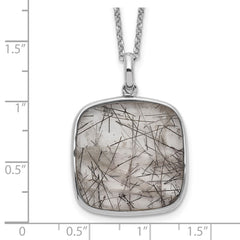 Sterling Silver Rhodium-plated Square Black Rutilated Quartz Necklace QG5141-18