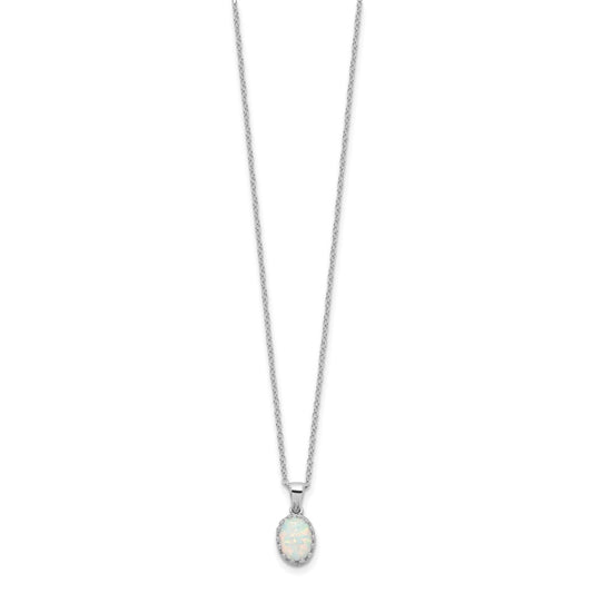 Sterling Silver Rhodium-plated Polish Oval Created Opal Necklace QG5148-18