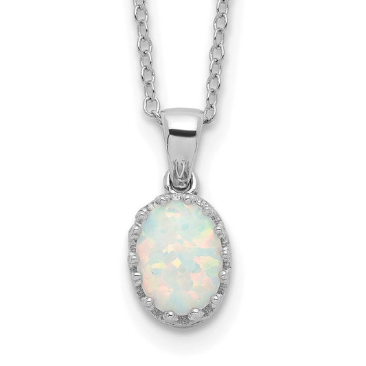 Sterling Silver Rhodium-plated Polish Oval Created Opal Necklace QG5148-18