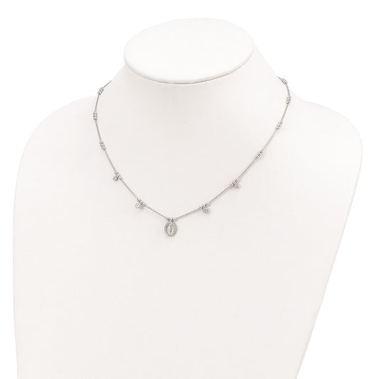 Sterling Silver RH-plated CZ Miraculous Medal w/1.5in ext. Necklace QG5244-16