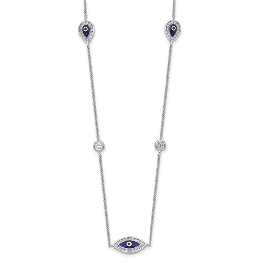Sterling Silver Rhodium-plated Enameled CZ Evil Eye Necklace QG5278-36