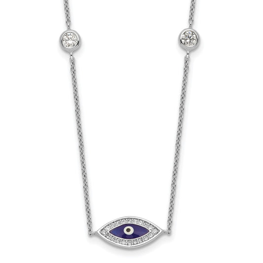 Sterling Silver Rhodium-plated Enameled CZ Evil Eye Necklace QG5278-36