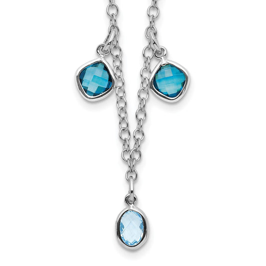 Sterling Silver Rhod-plat London and Sky Blue Topaz w/ 2in ext. Necklace QG5295-18