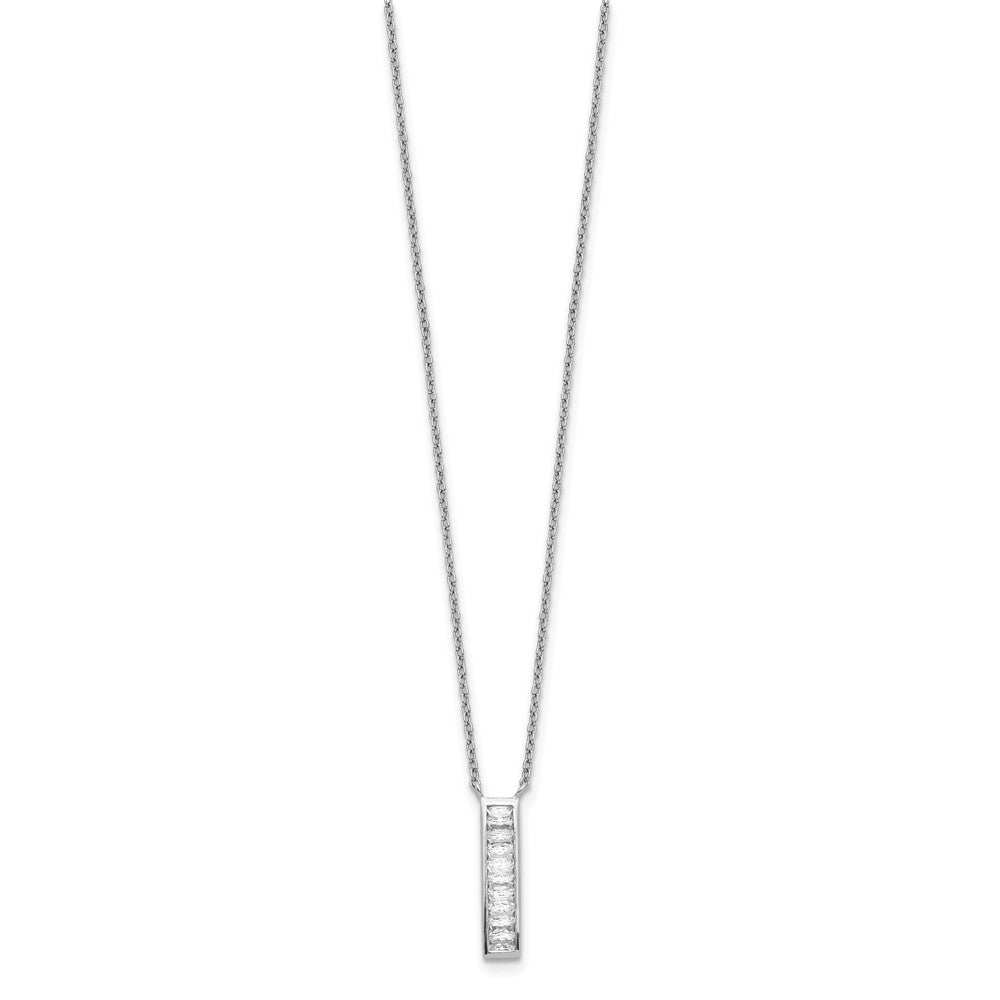 Sterling Silver Rhodium Plated CZ Vertical Bar Necklace QG5497-17.5