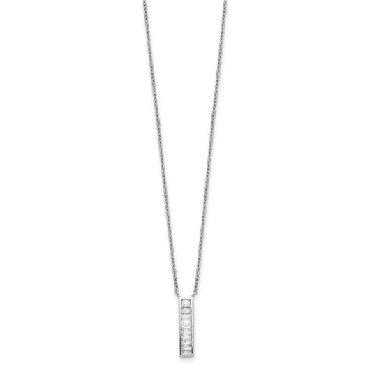 Sterling Silver Rhodium Plated CZ Vertical Bar Necklace QG5497-17.5
