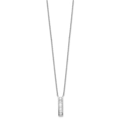 Sterling Silver Rhodium Plated CZ Vertical Bar Necklace QG5497-17.5