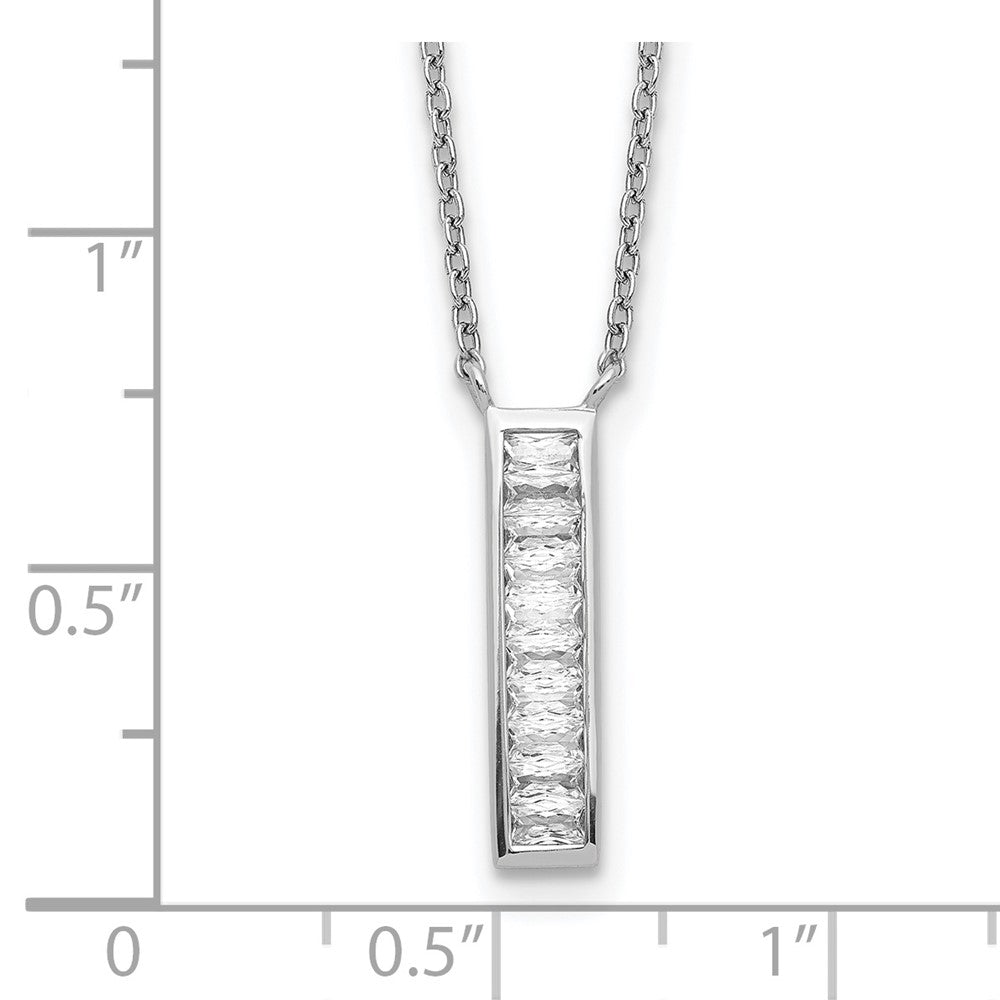 Sterling Silver Rhodium Plated CZ Vertical Bar Necklace QG5497-17.5
