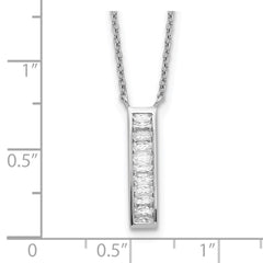 Sterling Silver Rhodium Plated CZ Vertical Bar Necklace QG5497-17.5
