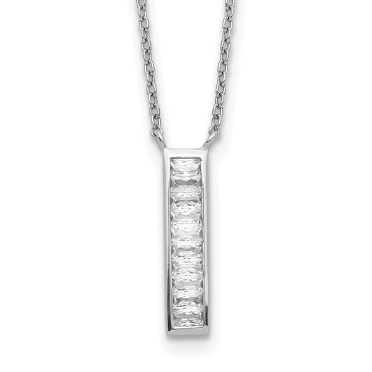 Sterling Silver Rhodium Plated CZ Vertical Bar Necklace QG5497-17.5