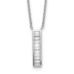 Sterling Silver Rhodium Plated CZ Vertical Bar Necklace QG5497-17.5