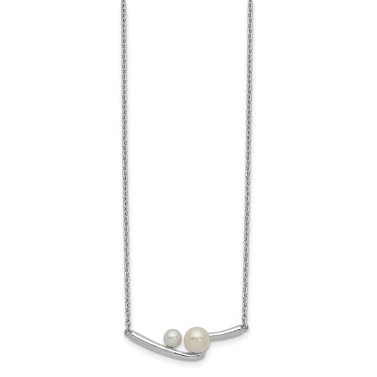 Sterling Silver Rhodium-plated FWC Pearl Bar w/ 1in ext Necklace QG5507-16.5