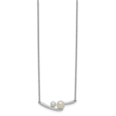 Sterling Silver Rhodium-plated FWC Pearl Bar w/ 1in ext Necklace QG5507-16.5