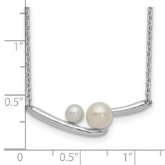 Sterling Silver Rhodium-plated FWC Pearl Bar w/ 1in ext Necklace QG5507-16.5