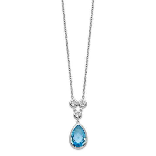 Sterling Silver Rhodium-plated White & Blue Topaz w/ 2in ext. Necklace QG5566-16