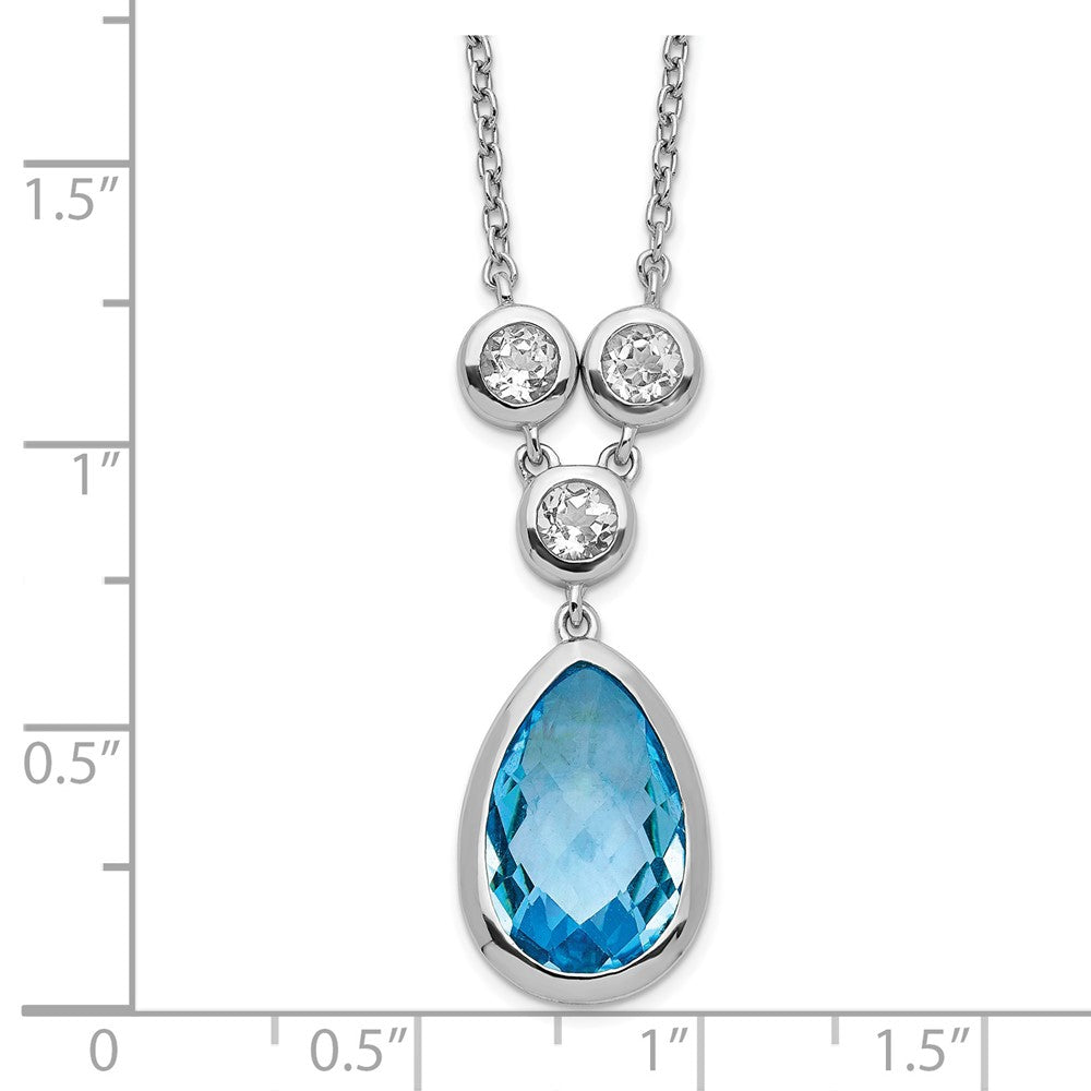 Sterling Silver Rhodium-plated White & Blue Topaz w/ 2in ext. Necklace QG5566-16