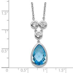 Sterling Silver Rhodium-plated White & Blue Topaz w/ 2in ext. Necklace QG5566-16