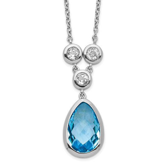 Sterling Silver Rhodium-plated White & Blue Topaz w/ 2in ext. Necklace QG5566-16