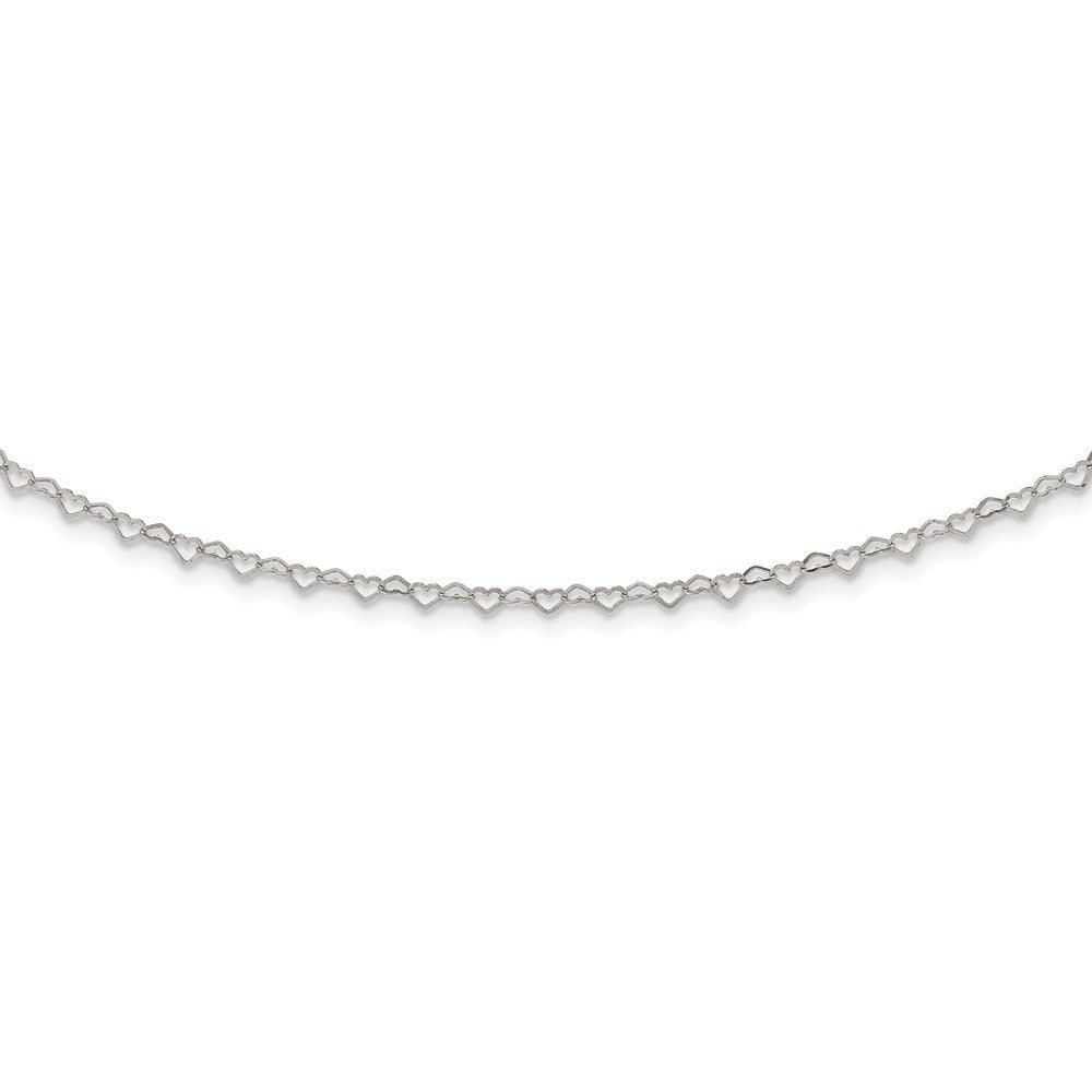 Sterling Silver Polished Hearts Link w/4 in ext Choker QG5572-12