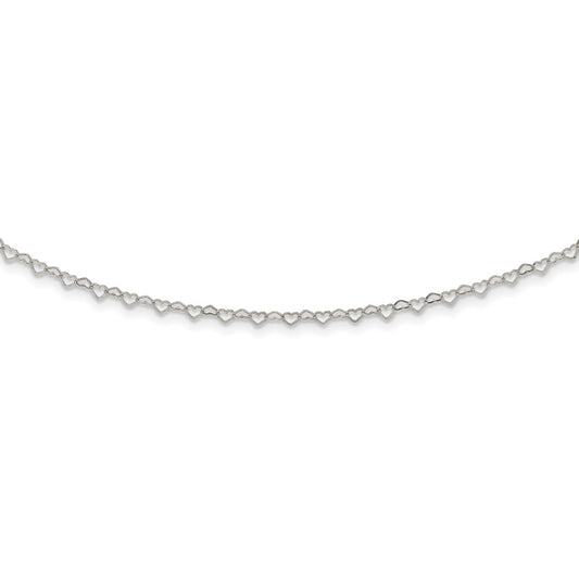 Sterling Silver Polished Hearts Link w/4 in ext Choker QG5572-12