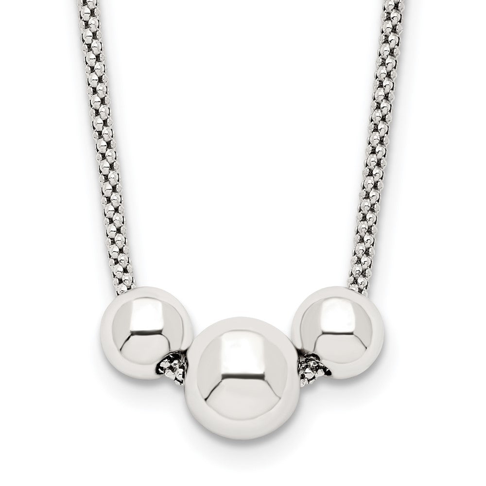 Sterling Silver Polished Bead Fancy Link Necklace QG5576-16
