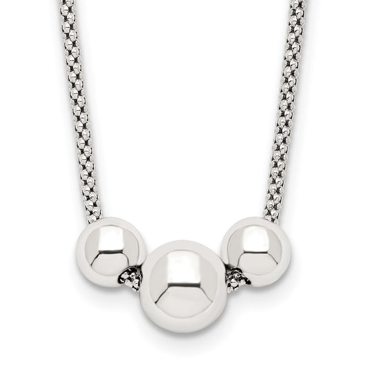 Sterling Silver Polished Bead Fancy Link Necklace QG5576-16