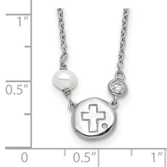 Sterling Silver RH-plated CZ/Cross/FWC Pearl w/2in ext Necklace QG5585-16