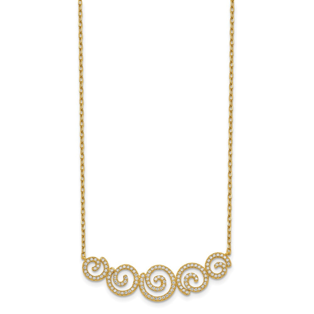 Sterling Shimmer Sterling Silver Gold-tone Flash gold-plated 133 Stone CZ Swirls Necklace with 2 inch extender QG5621-16