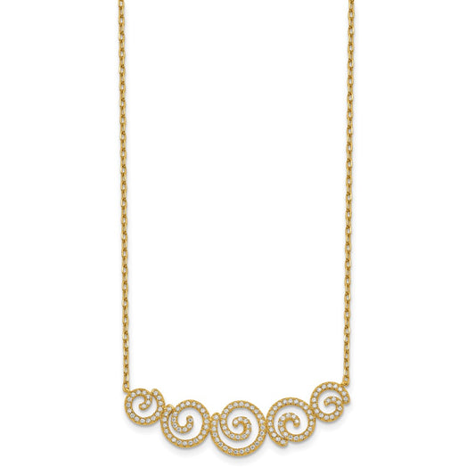 Sterling Shimmer Sterling Silver Gold-tone Flash gold-plated 133 Stone CZ Swirls Necklace with 2 inch extender QG5621-16