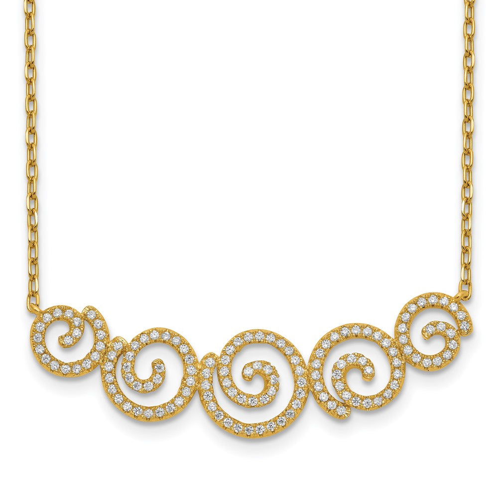 Sterling Shimmer Sterling Silver Gold-tone Flash gold-plated 133 Stone CZ Swirls Necklace with 2 inch extender QG5621-16